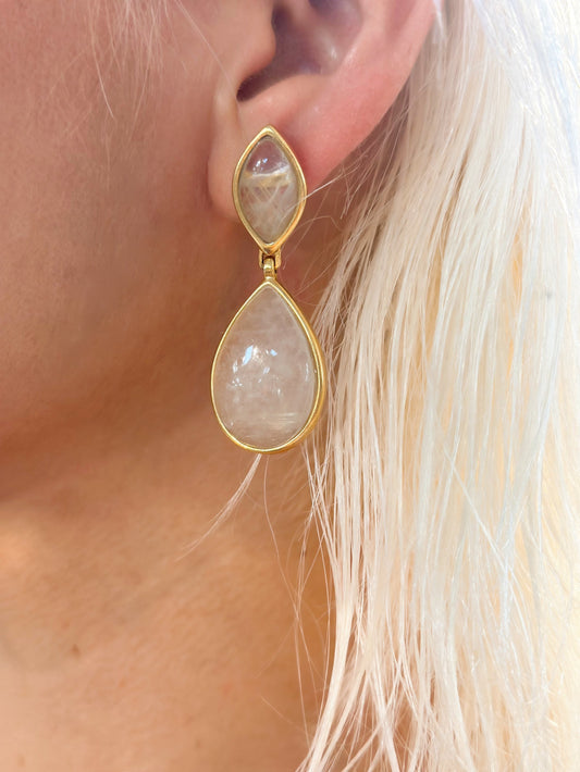 Clear Quartz Drop Earrings Gold Plated Teardrop Dangle