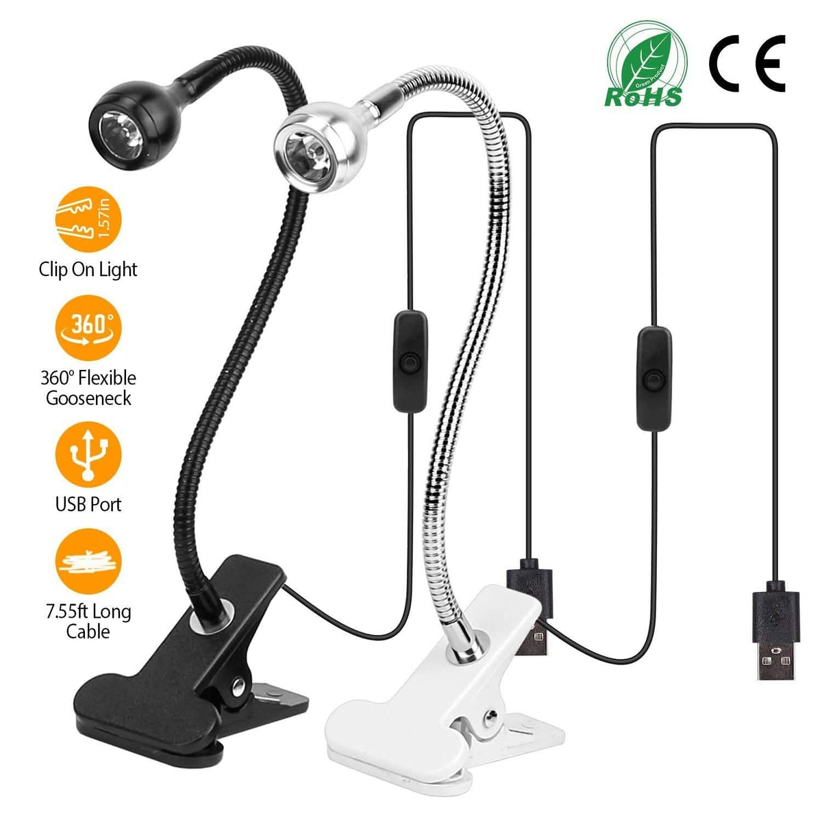 Clip On Reading Light USB Desk Clamp Lamp Flexible Gooseneck