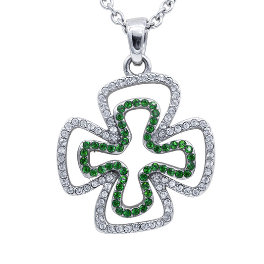 Clover Pendant Necklace With Green Crystal Accents Sparkle
