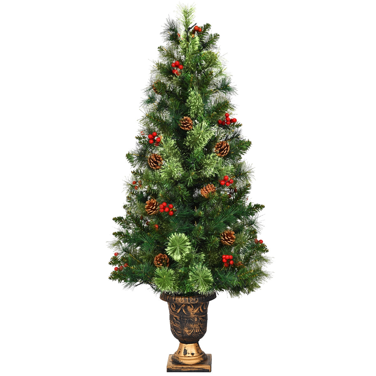 LED Christmas Tree with Red Berries Pine Cones
