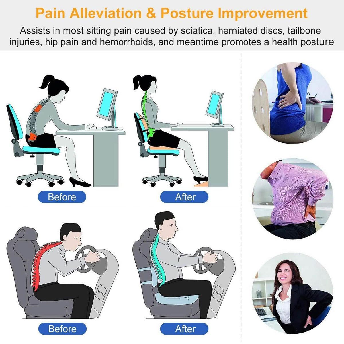 Coccyx Orthopedic Memory Foam Seat Cushion