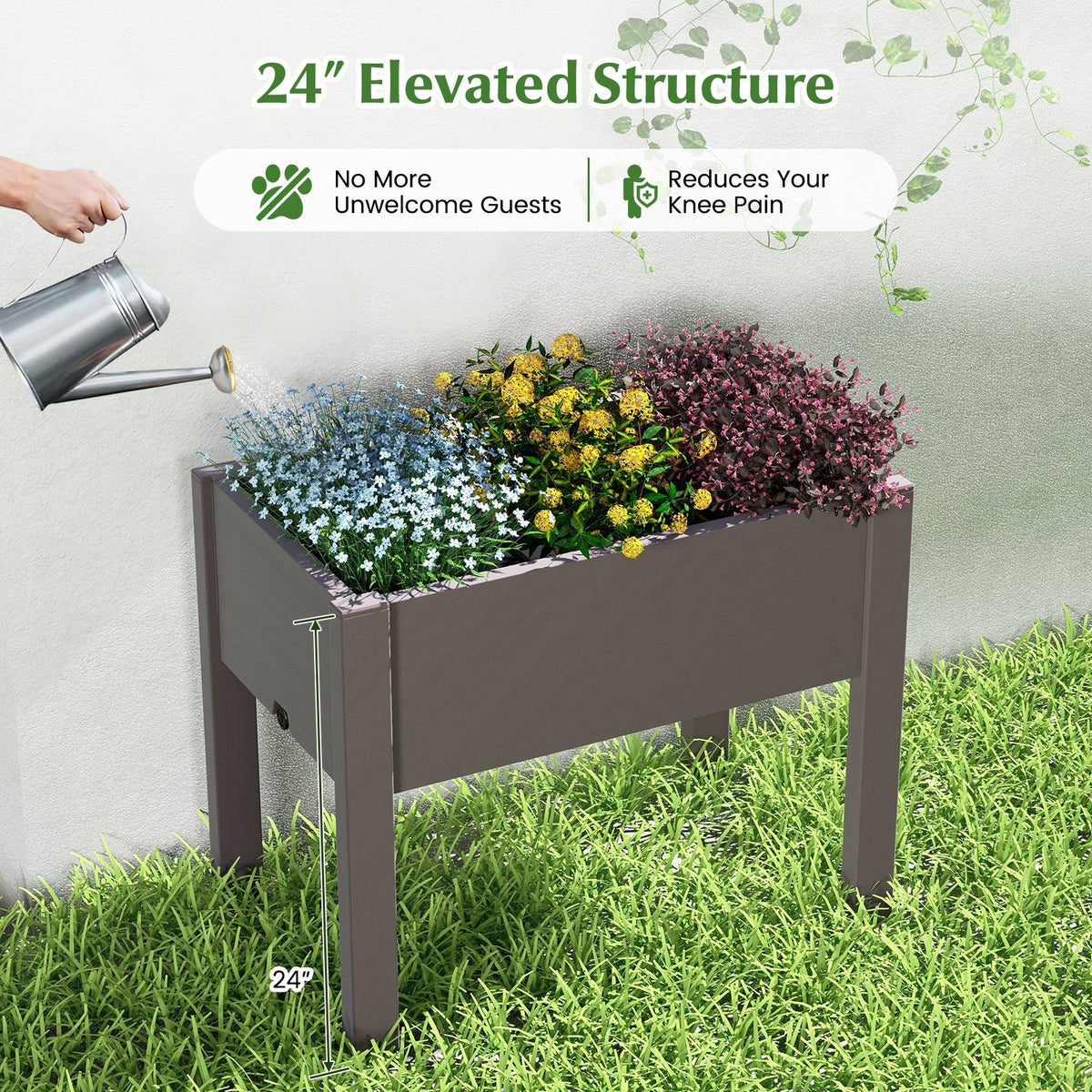 53L Raised Bed Grow Box Self-Watering Planter Box Stand with Water Level Monitor