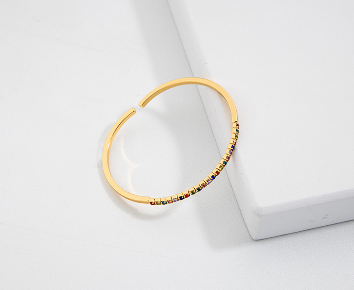 Colorful Stone Adjustable Bracelet For Women Gold Plated