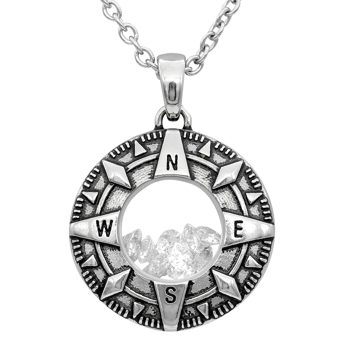 Compass Charm Necklace Sterling Look Travel Pendant