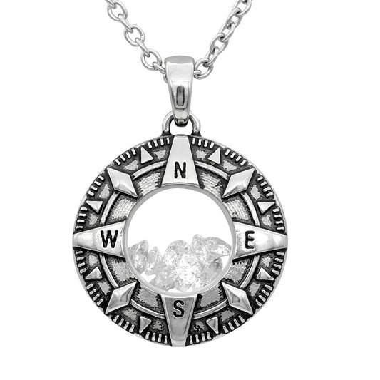 Compass Charm Necklace Sterling Look Travel Pendant