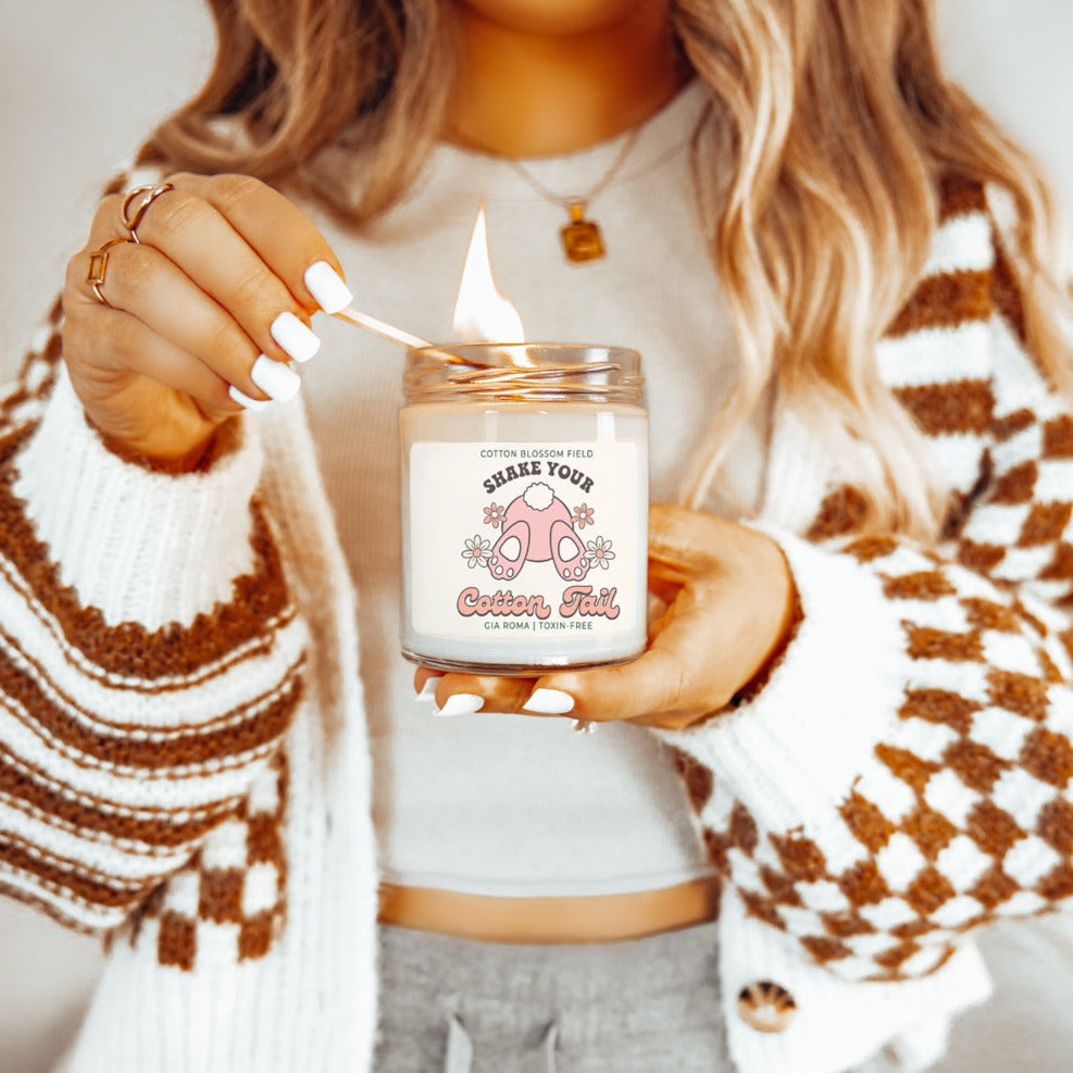 Cotton Blossom Candle - Fresh Lavender Cotton Scented Soy Candle, Home Spa