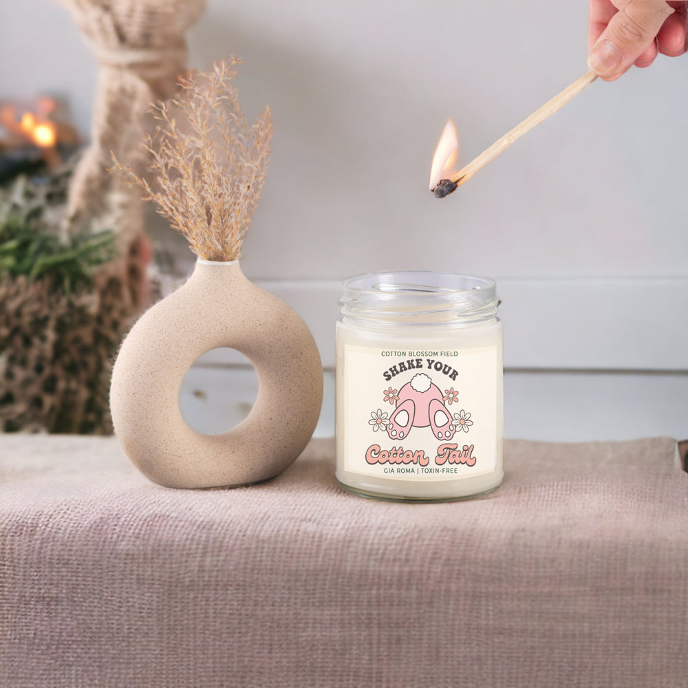 Cotton Blossom Candle - Fresh Lavender Cotton Scented Soy Candle, Home Spa