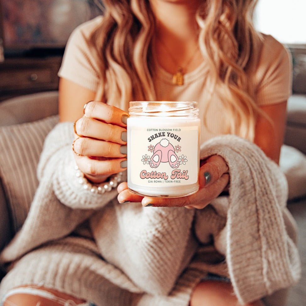 Cotton Blossom Candle - Fresh Lavender Cotton Scented Soy Candle, Home Spa
