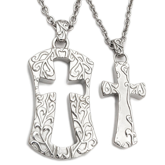 Couple Cross Pendant Necklaces Set Stainless Steel Matching