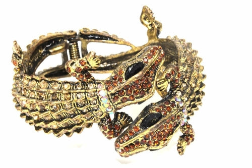 Crocodile Crystal Statement Bangle Gold Plated Cuff