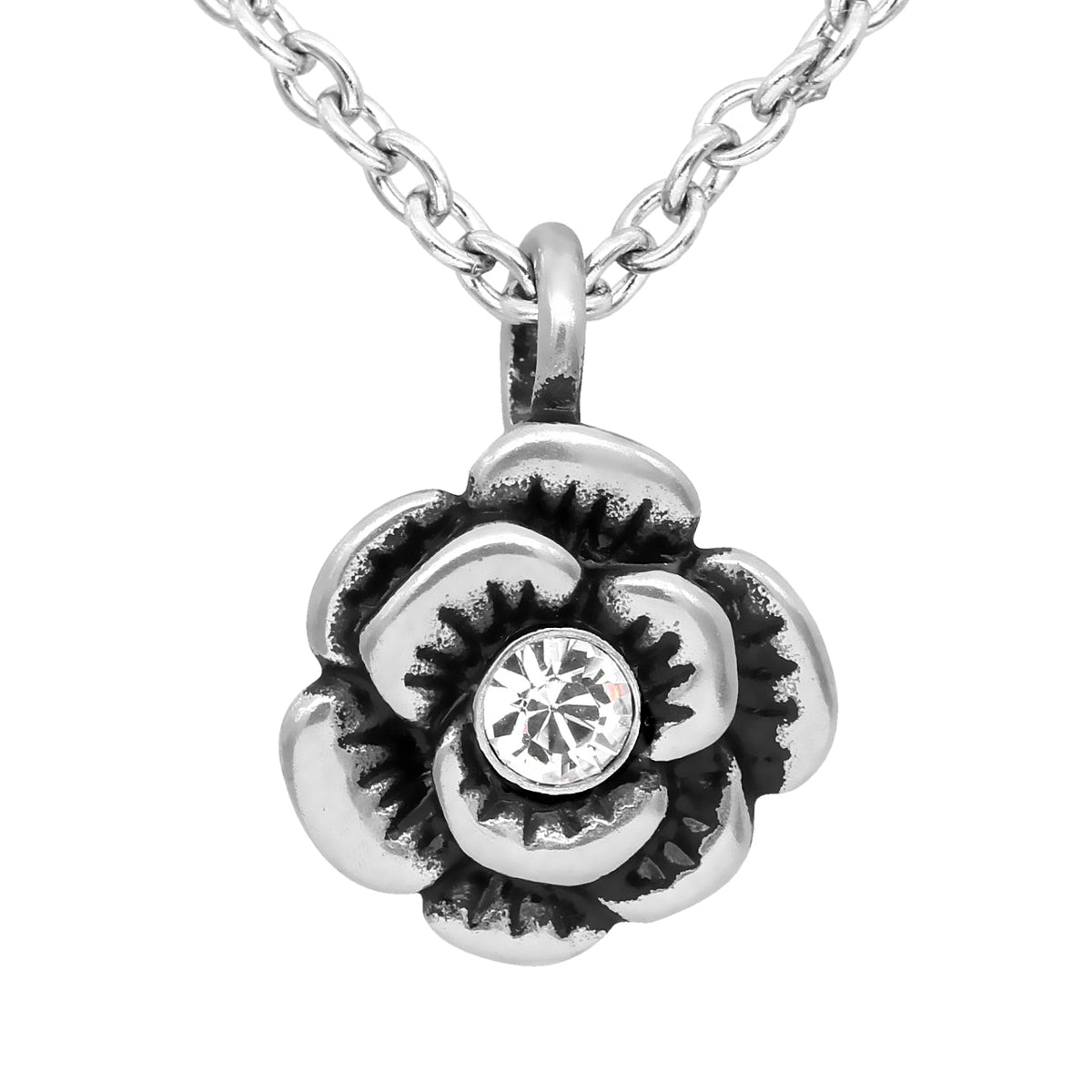 Crystal Bloom Petite Flower Necklace Silver Crystal