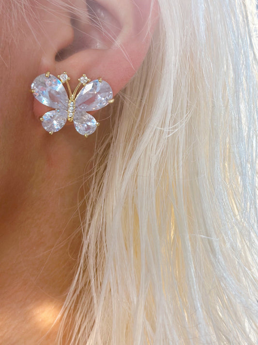 Crystal Butterfly Stud Earrings Gold Plated Sparkle