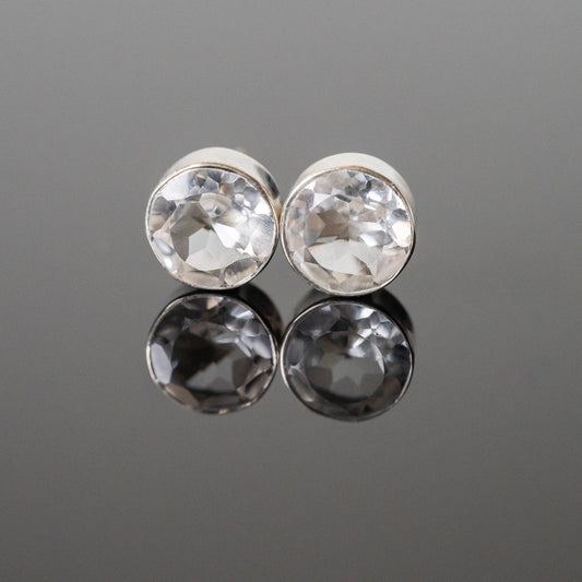 Crystal Quartz 8mm Round Stud Earrings Sterling Post