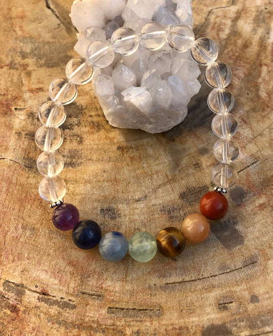 Crystal Quartz Chakra Beaded Stretch Bracelet Healing