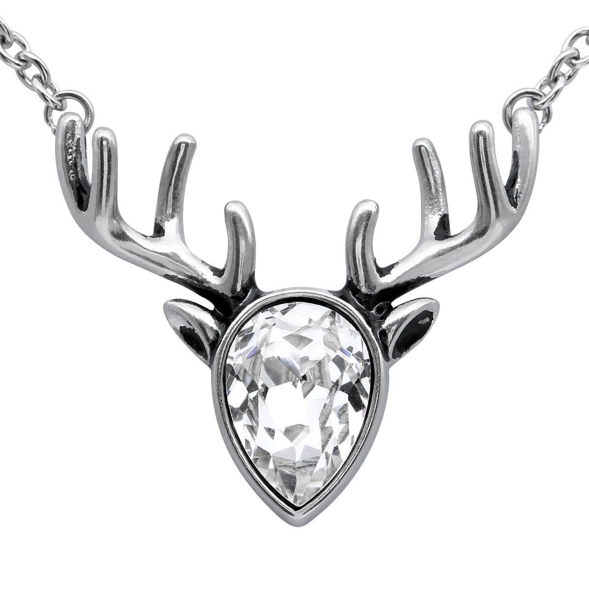 Crystal Reindeer Necklace Silver Holiday Pendant Sparkle