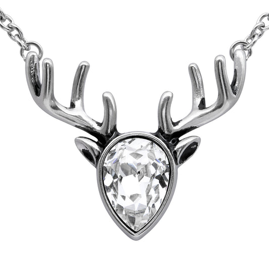 Crystal Reindeer Necklace Silver Holiday Pendant Sparkle