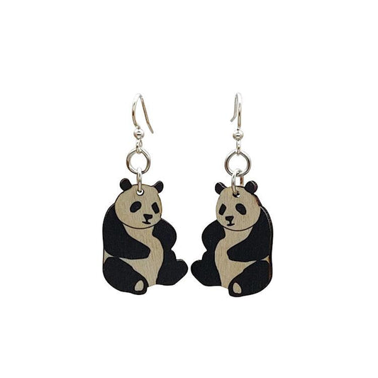 Cute Small Panda Wood Dangle Earrings Hypoallergenic