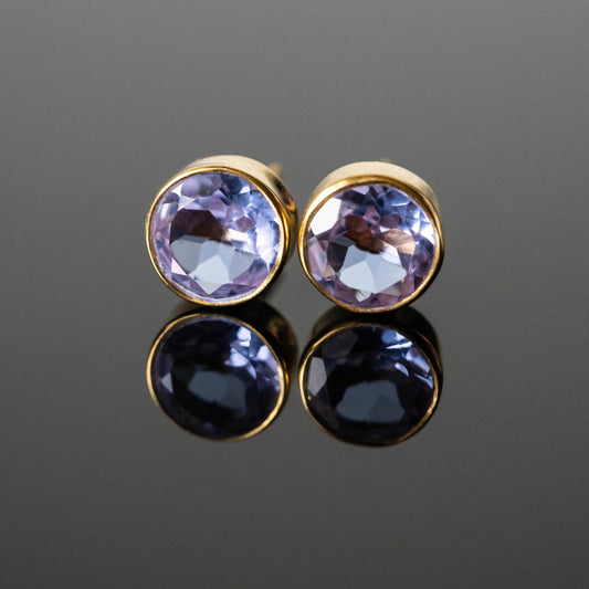 CZ Round Stud Earrings Gold Plated Purple 6mm Pair