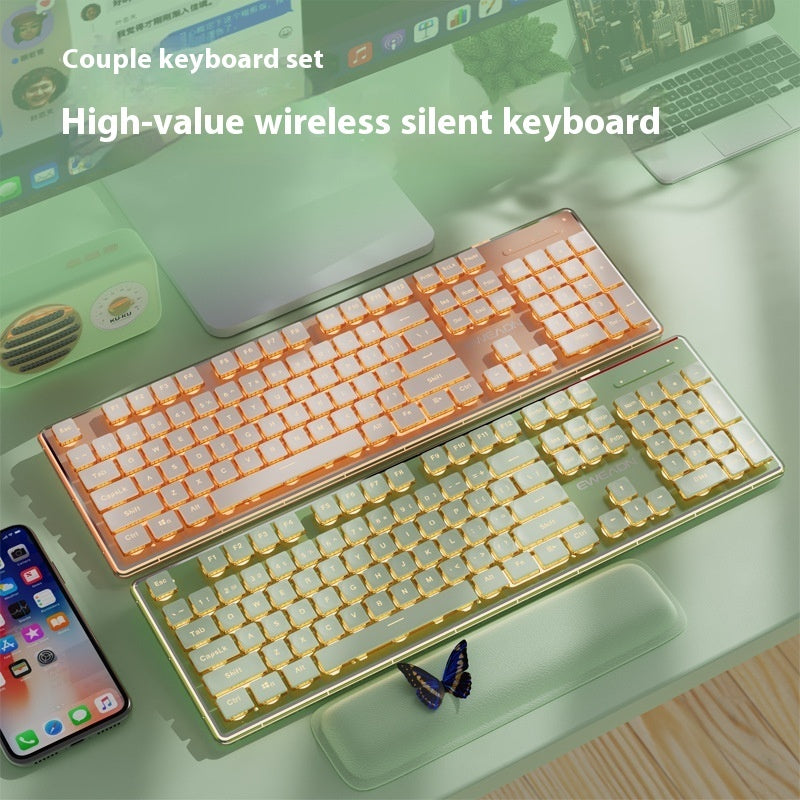 Prewalker V3 Wired Mute Keyboard Mouse Suit Mechanical Feeling Girls Office Typing Wireless Bluetooth Computer