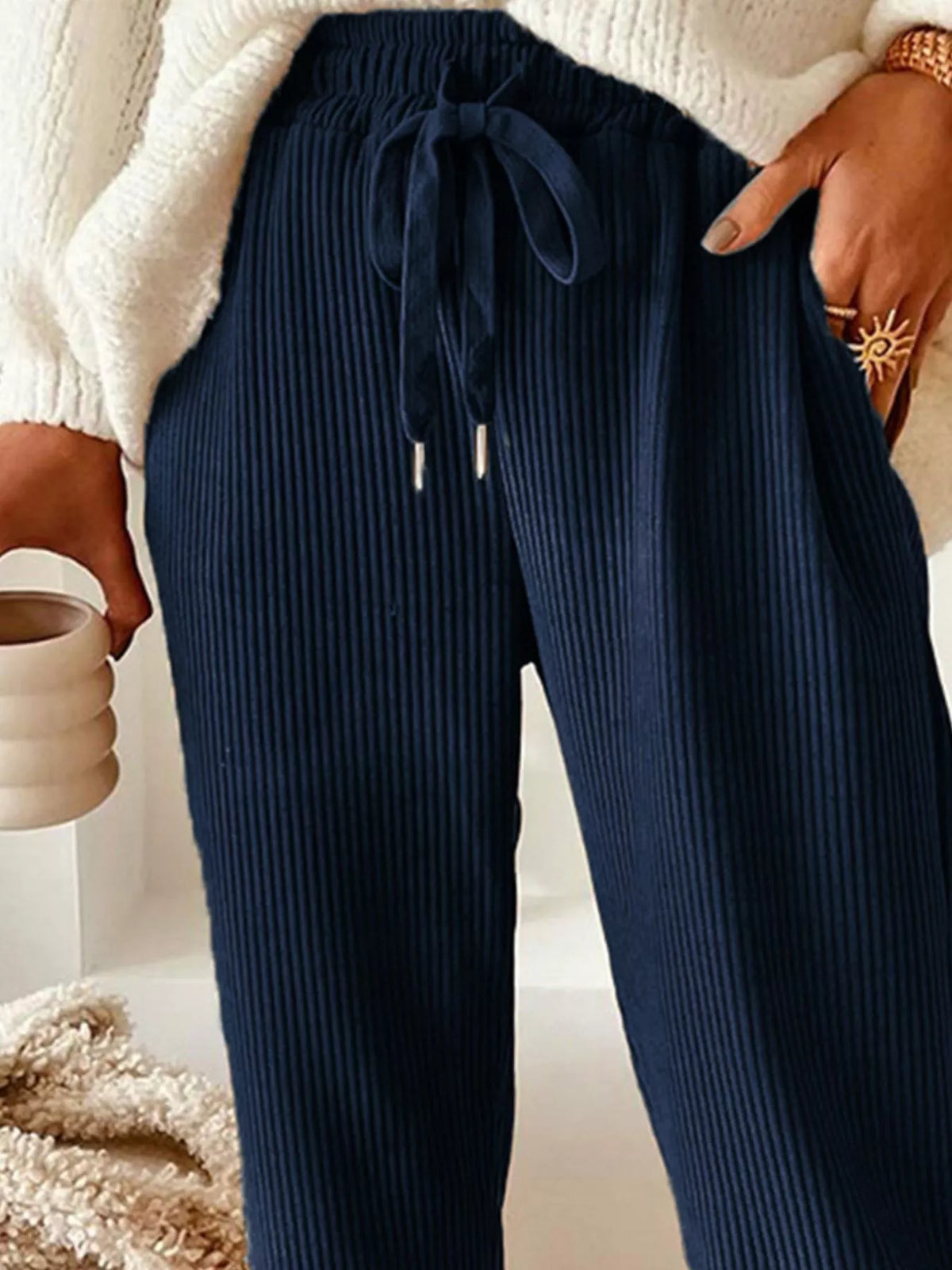 Casual Corduroy Drawstring Waist Pants