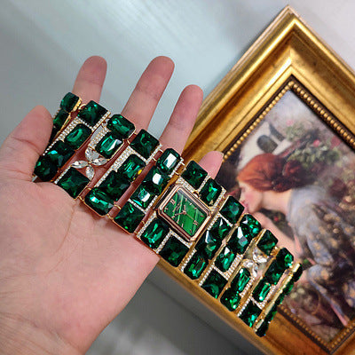 Antique Court Retro Exaggerated Heavy-duty Emerald Luxury Bracelet Watch