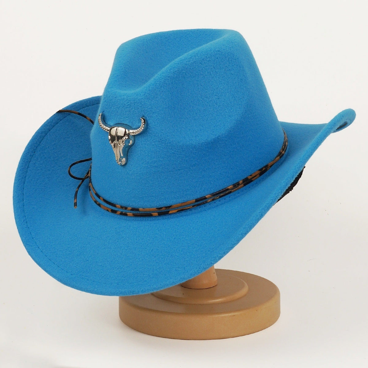 Western Cowboy Hat For Men And Women Metal Bull-Head Wool Cavalry Cap Top Hat