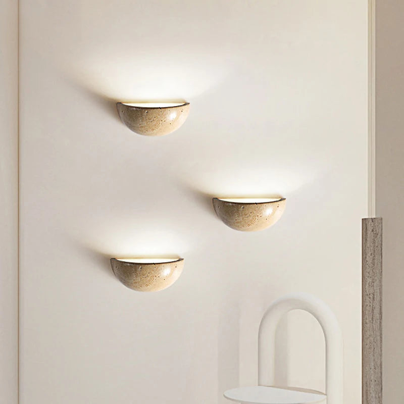 Retro Yellow Cave Stone Bedroom Bedside Lamp Semicircle Living Room Corridor Wall Lamp