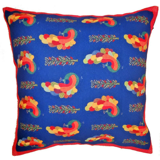 Dancing Peacock Cushion Cover Embroidered Cotton Pillow