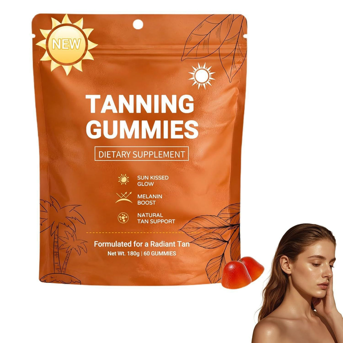 Womens Tanning Gummies Dietary Supplement 60 Count