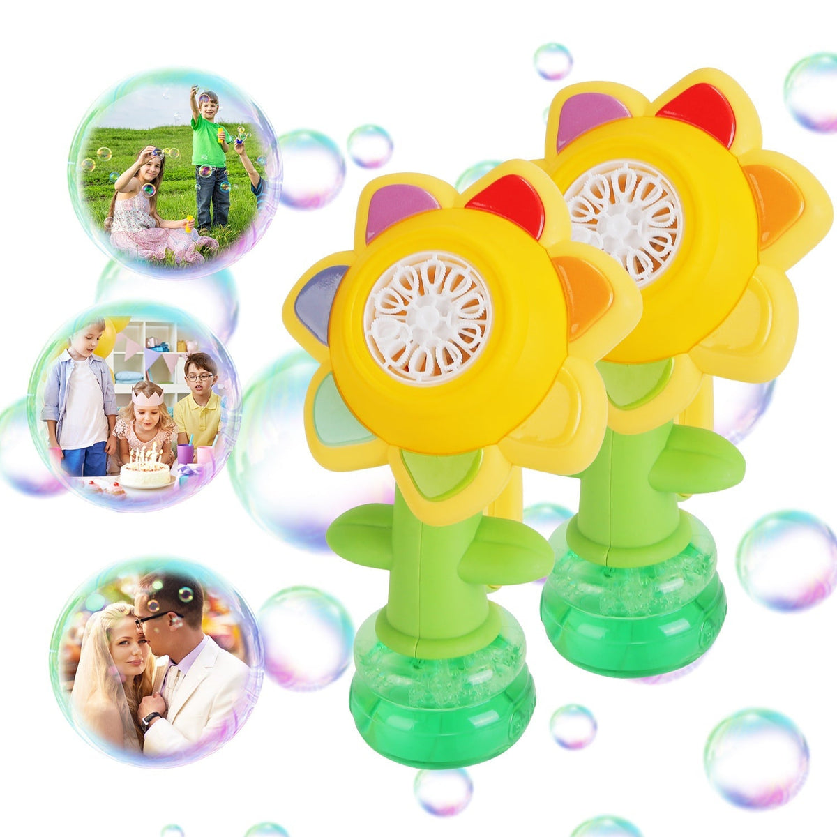 2Pcs Bubble Machines With Lights For Kids Rechargeable Dancing Sunflower Bubble Maker For 4-8Years Old Toddlers Outdoor Summer Play Toy Party Birthday