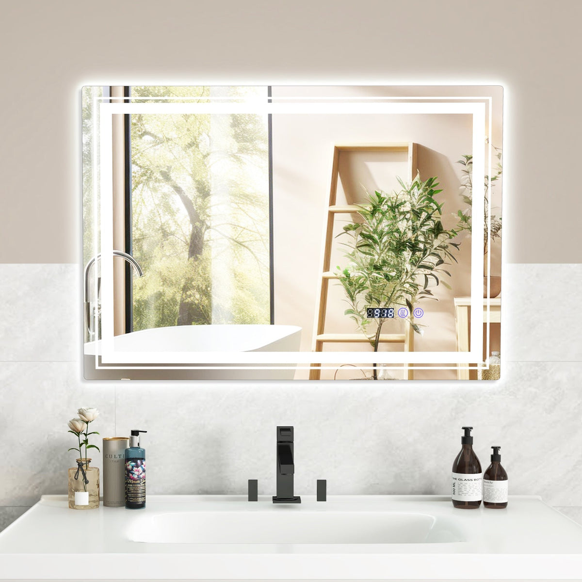 Defogging LED Bathroom Mirror with Memory Function and Anti-Fog