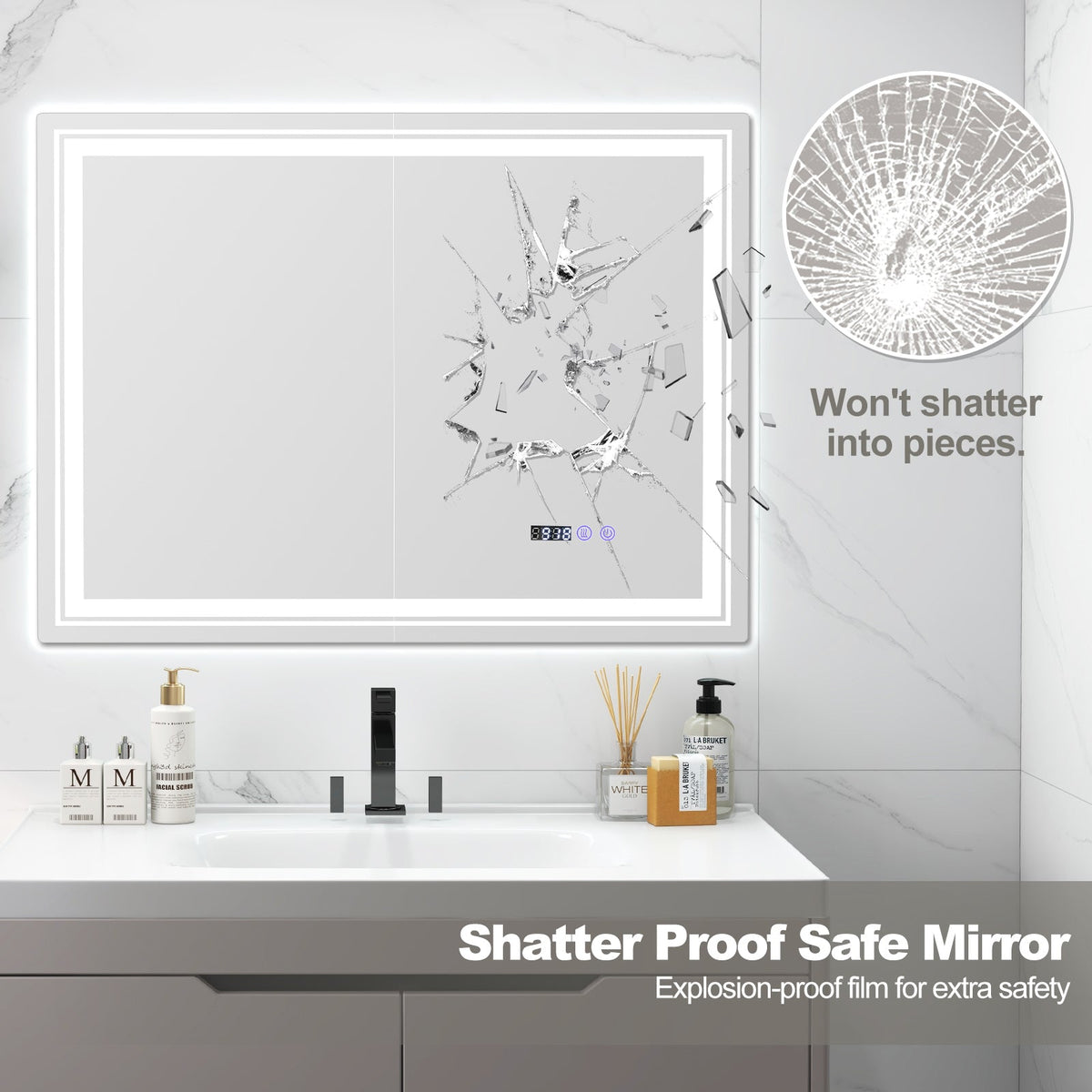 Defogging LED Bathroom Mirror with Memory Function and Anti-Fog