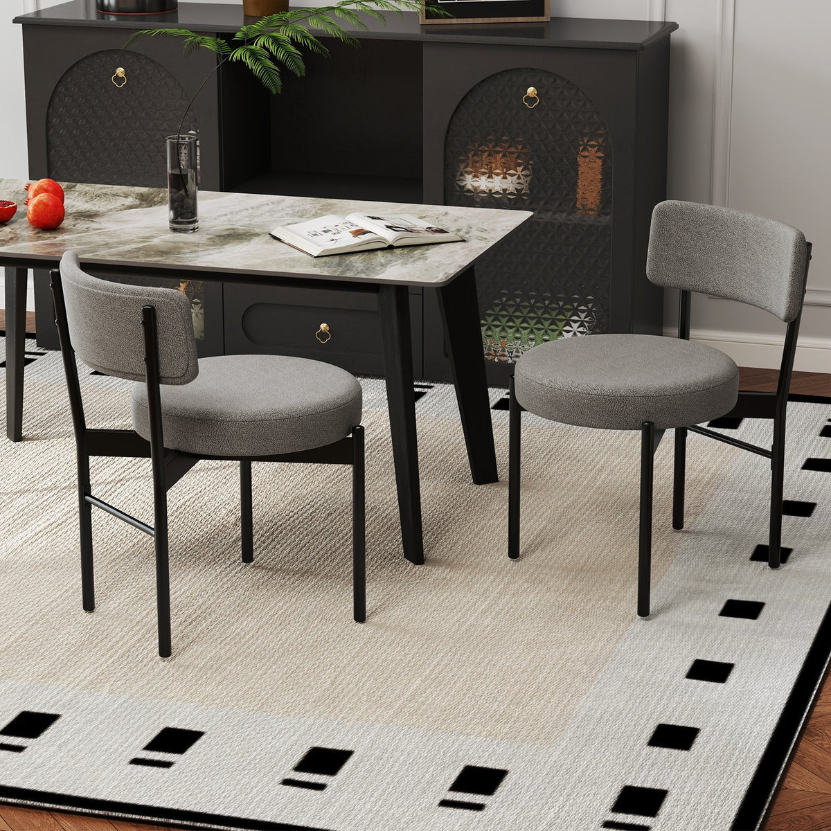 Dining Chair Set of 2 with Curved Backrest and Padded Seat
