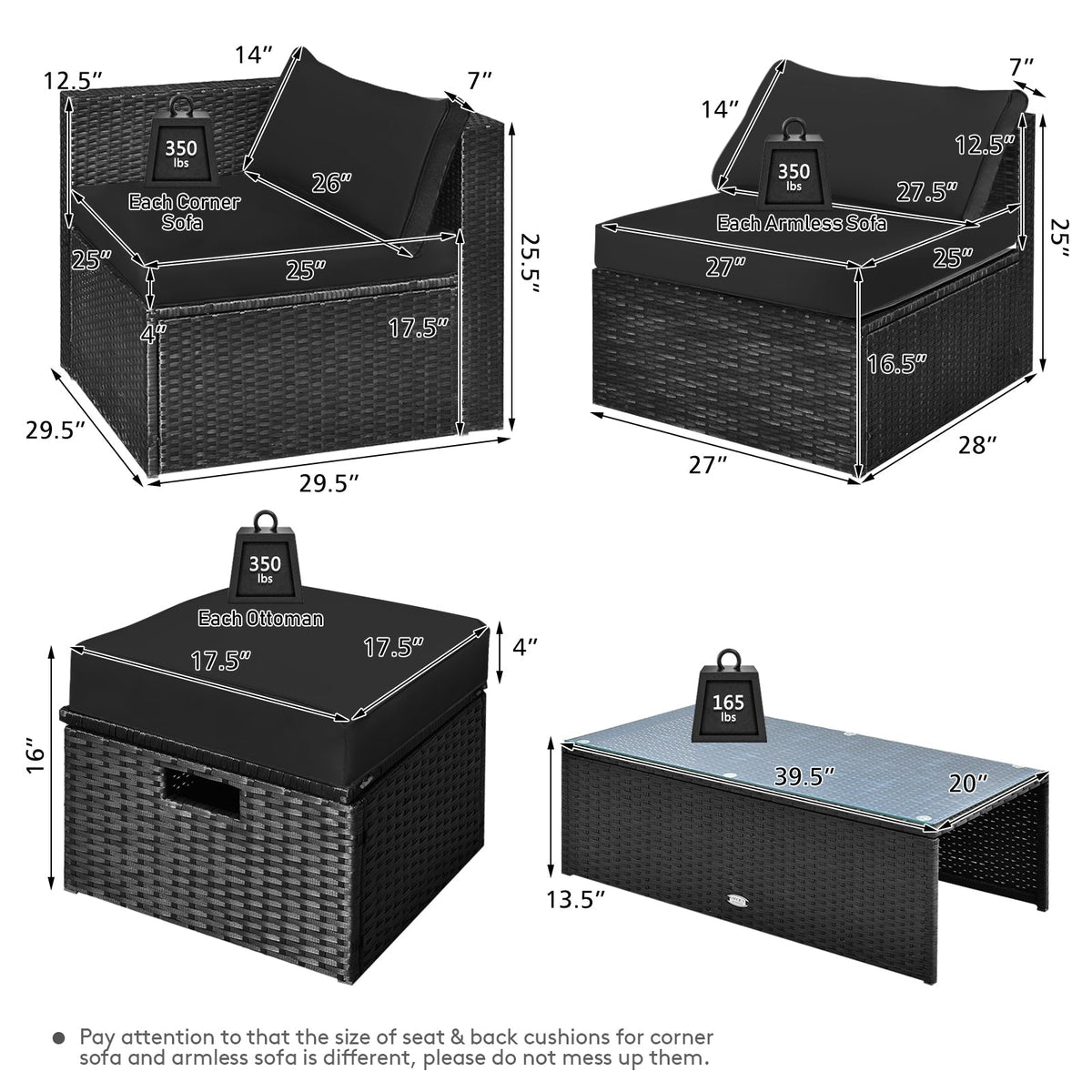 Juego de muebles de mesa de almacenamiento de ratán para patio de 8 piezas