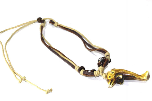 Dolphin Boho Necklace Leather Cord Beaded Beach Pendant