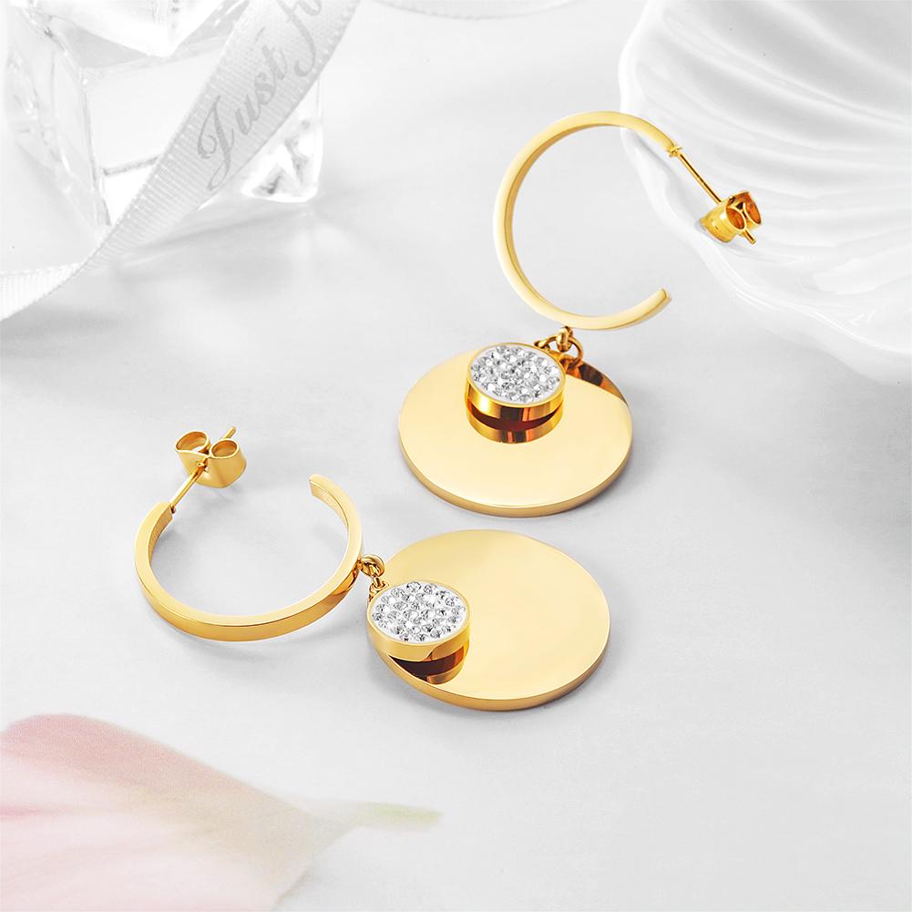 Double Round CZ Dangle Earrings Gold Plated Drop For Women
