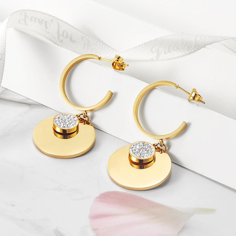Double Round CZ Dangle Earrings Gold Plated Drop For Women