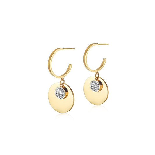 Double Round CZ Dangle Earrings Gold Plated Drop For Women