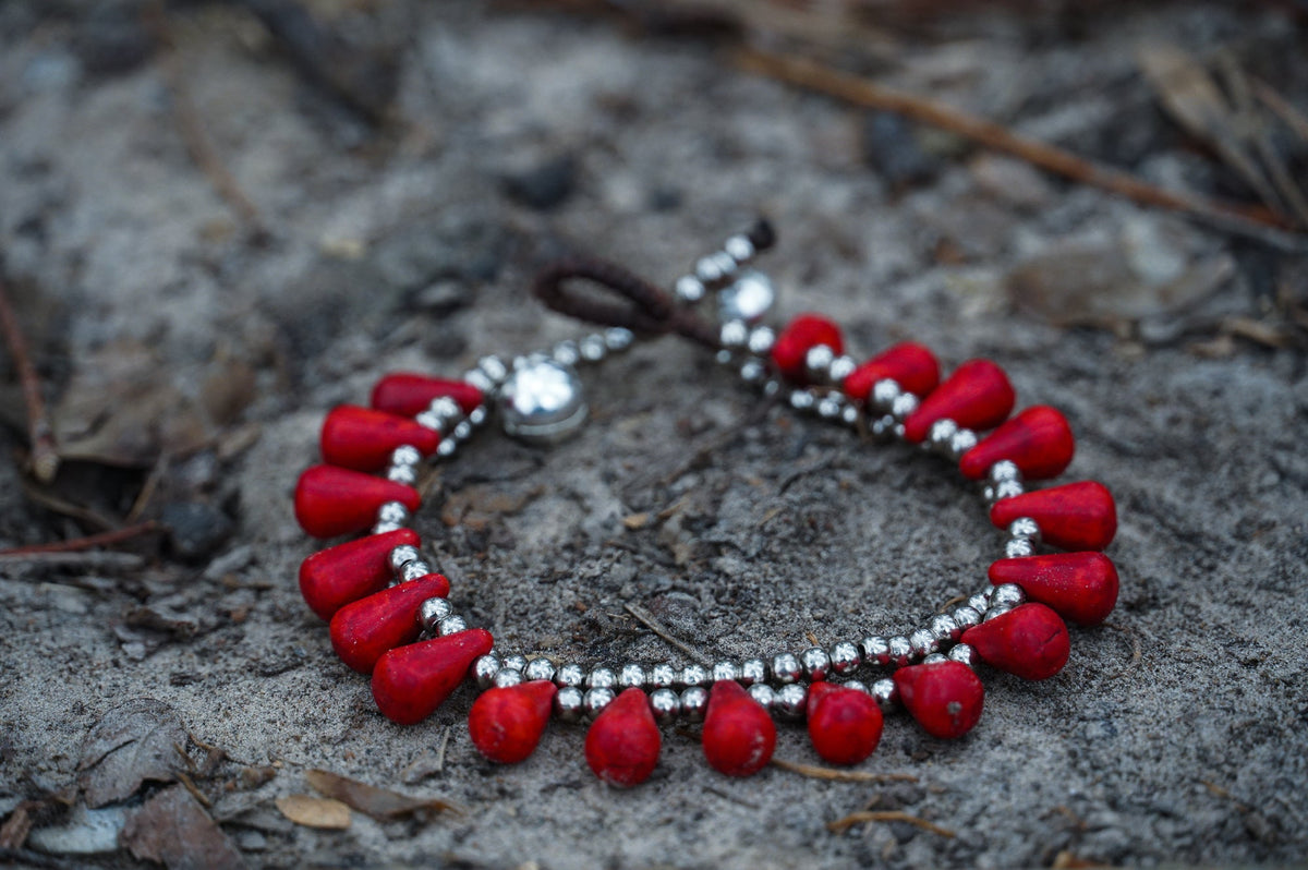 Double Strand Boho Silver Bracelet With Colorful Stones