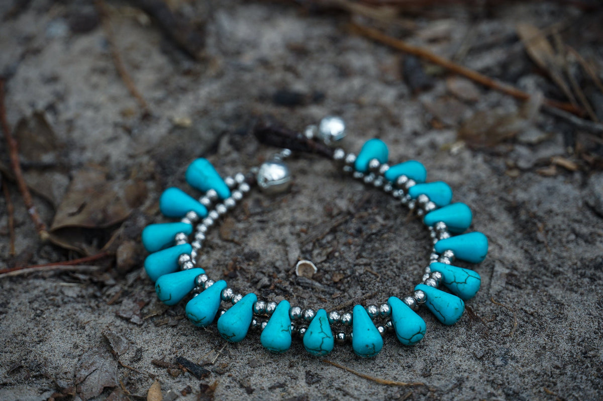 Double Strand Boho Silver Bracelet With Colorful Stones