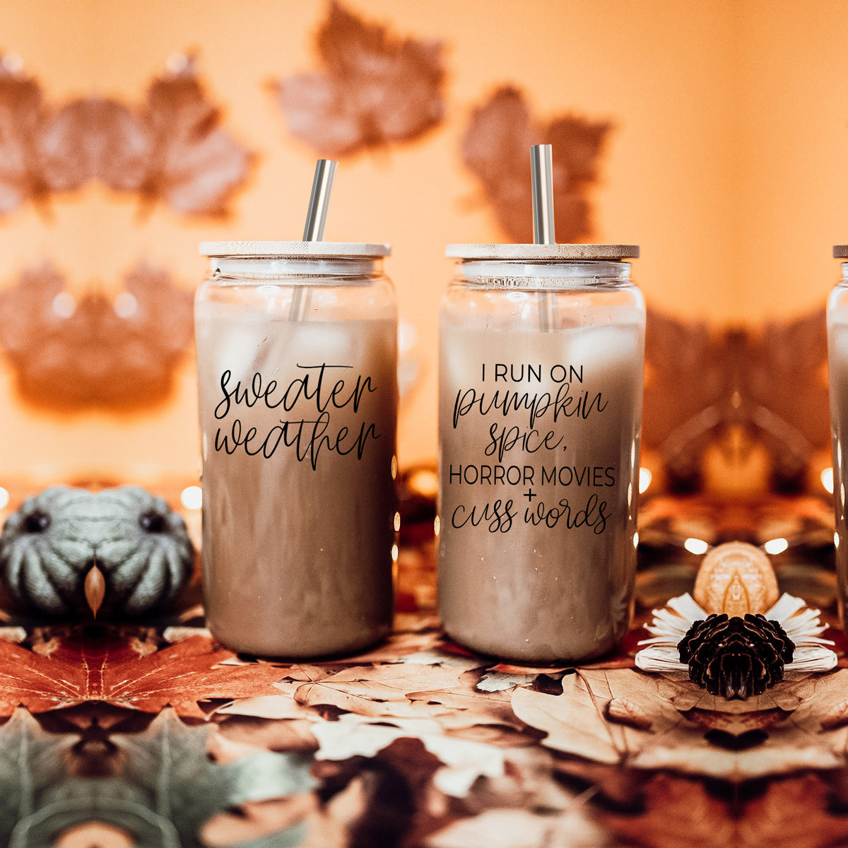 Horror Movies 17oz Glass Tumbler With Bamboo Lid Straw Set Pumpkin Spice