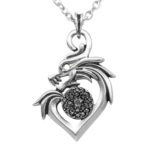 Dragon Heart Necklace Sterling Silver Gothic Pendant
