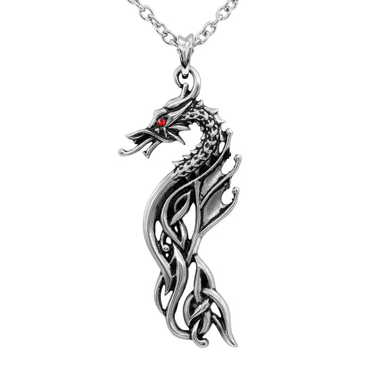 Dragon Tribal Pendant Necklace Sterling Silver Gothic