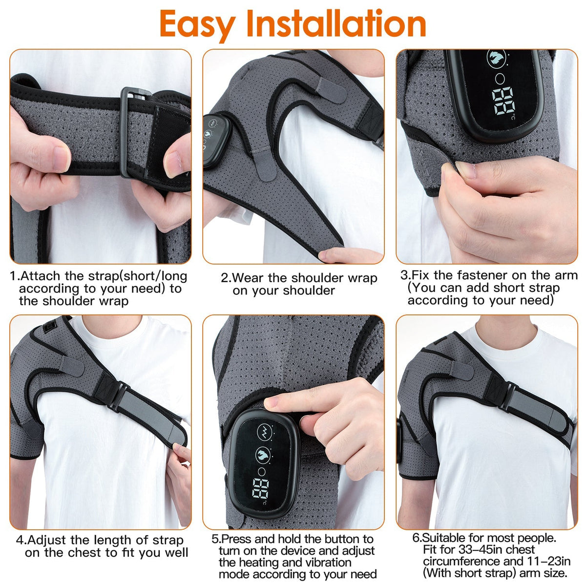 Cordless Shoulder Heating Pad Rechargeable Heated Shoulder Wrap MassagerÊShoulder Brace Supports with 3 Heating Levels 3 Vibration Modes for Left Righ