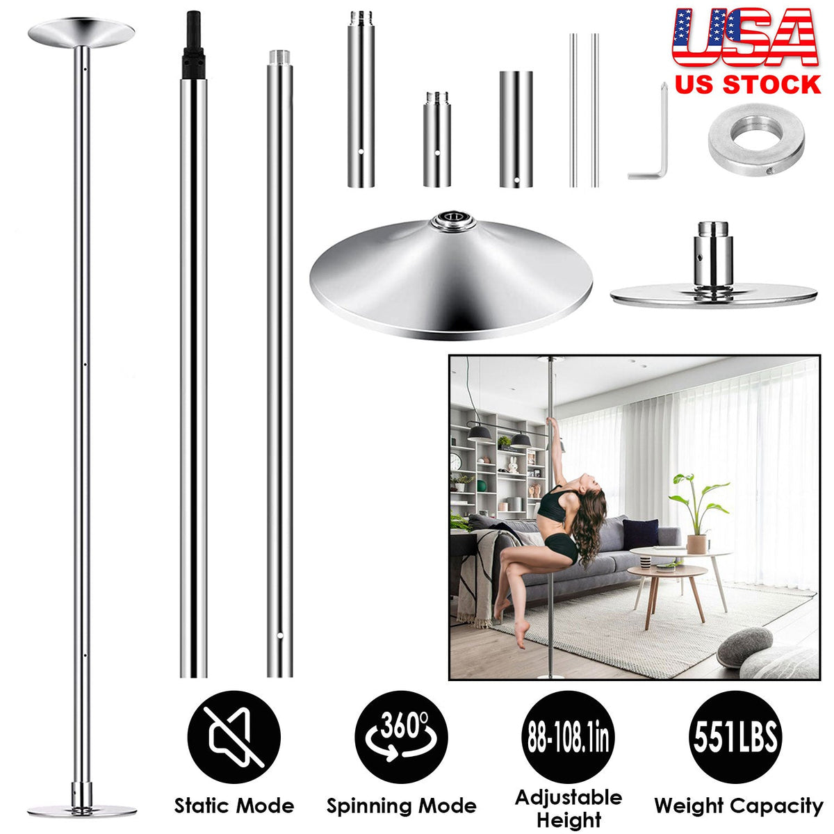 Stripper Dance Pole: Spinning & Static Modes