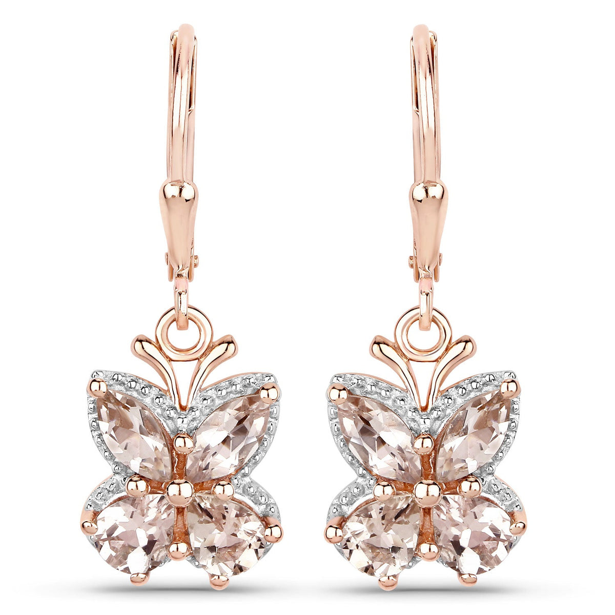 18K Rose Gold Plated 1.88 Carat Genuine Morganite .925 Sterling Silver Earrings
