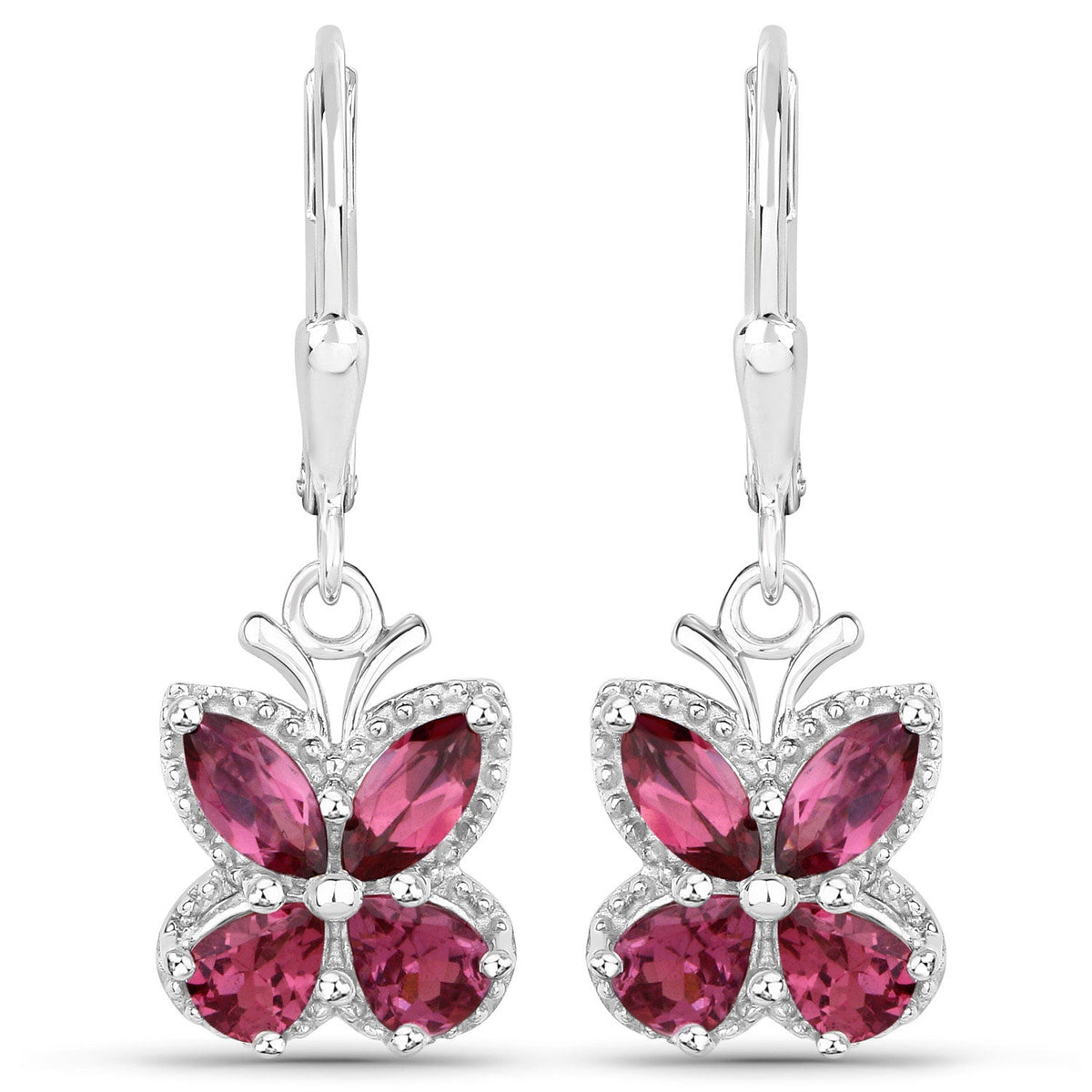 2.52 Carat Genuine Rhodolite Garnet .925 Sterling Silver Earrings