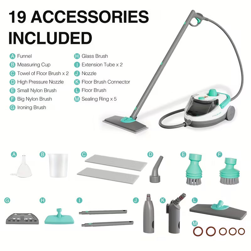 1500W Steam Cleaner with 51-Ounce Water Tank and 19 Accessories