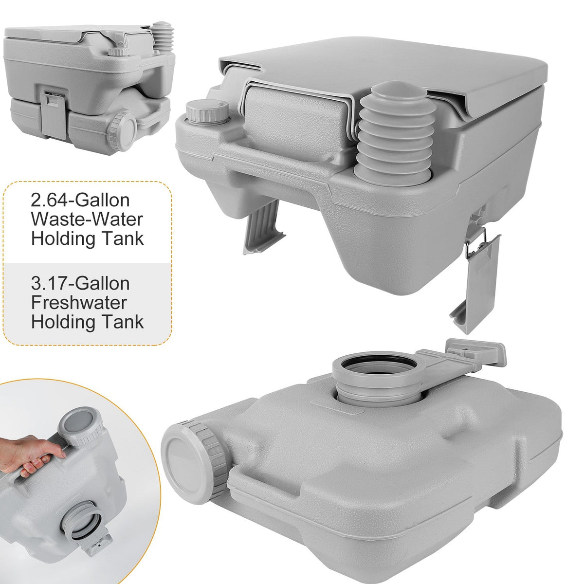 10L/2.64Gal Portable Toilet Camping Porta Potty Leak-proof Flush Travel Commode For Camping Traveling Boating Outdoor Activities