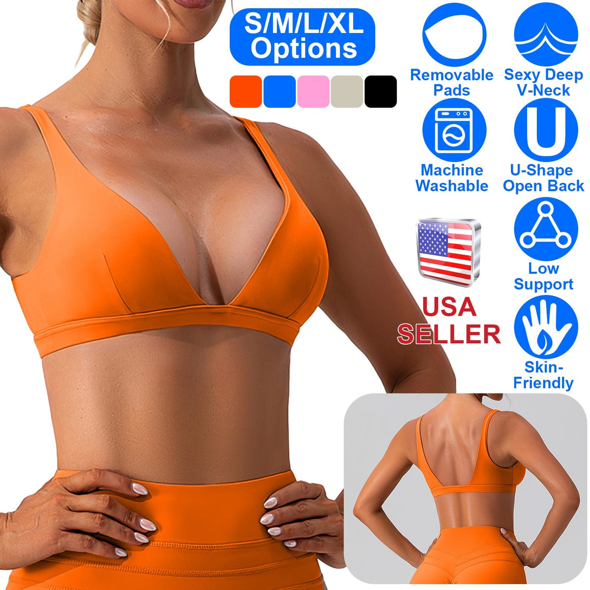 Sujetador deportivo con escote en V profundo para mujer para gimnasio - Comodidad de bajo impacto